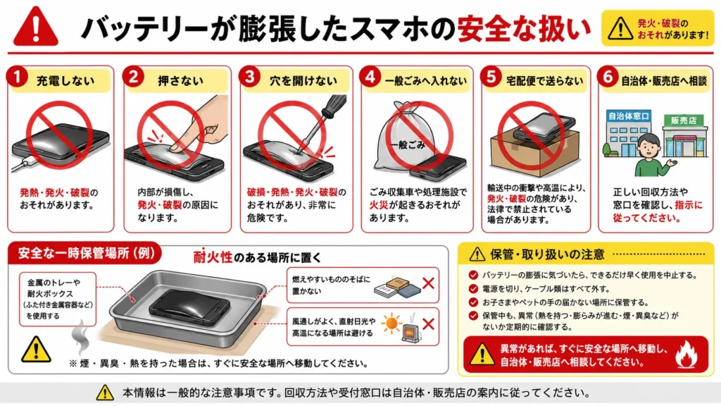 バッテリーが膨張したスマホを安全に処分するための注意点