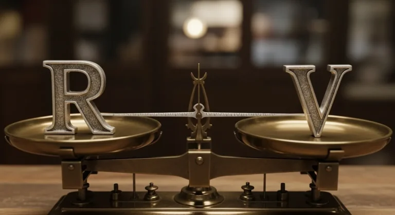 楽天ポイントとVポイントの比較記事のイメージ。アルファベットのRとVが天秤にのっている