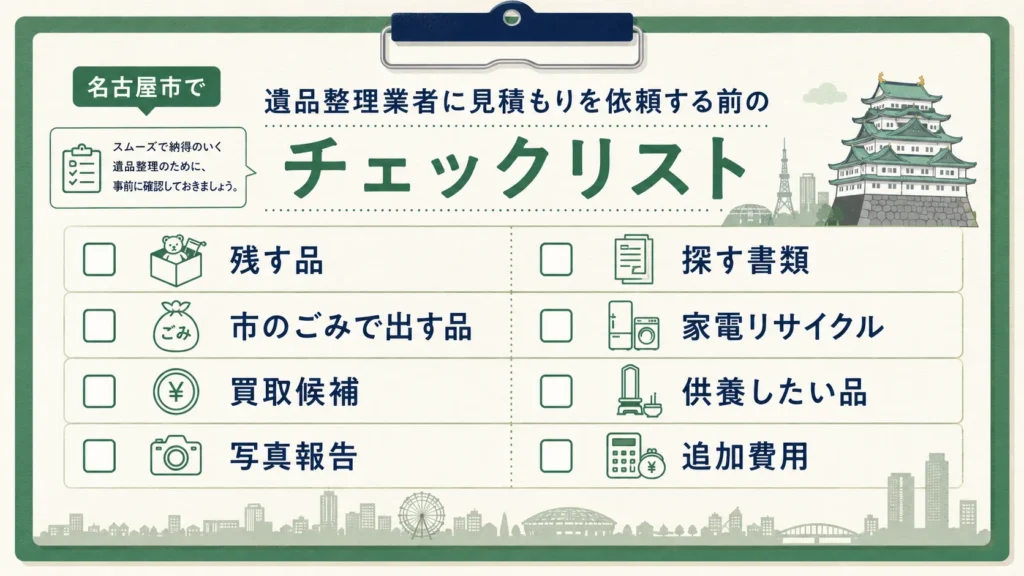 名古屋市の遺品整理見積もり前チェックリスト