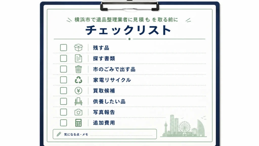 横浜市の遺品整理見積もり前チェックリスト