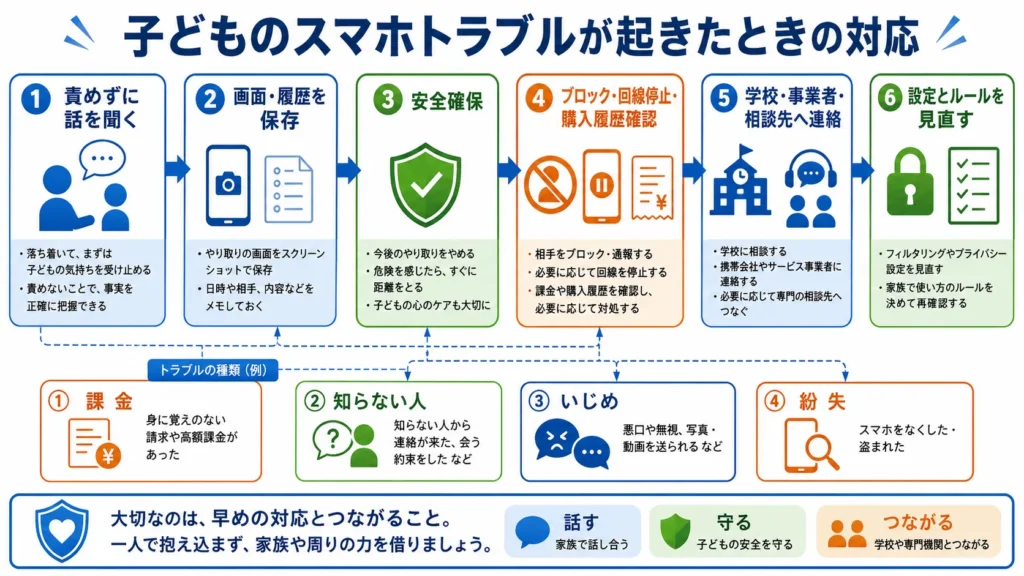 小学生のスマホトラブルに対応する流れ