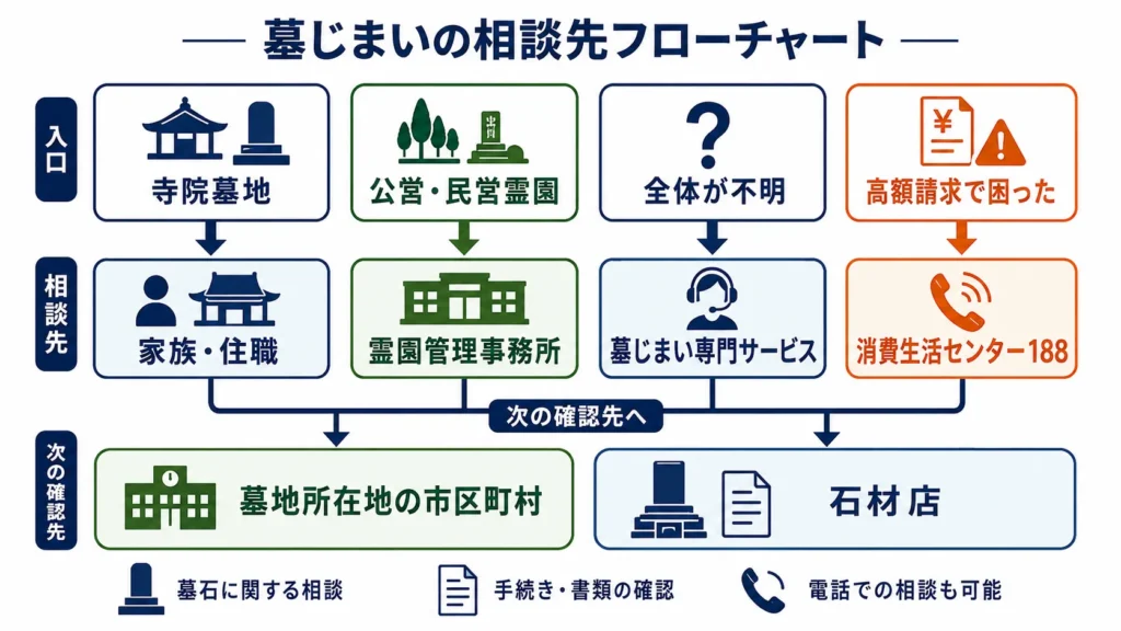 神奈川県で墓じまいの相談先を選ぶフローチャート