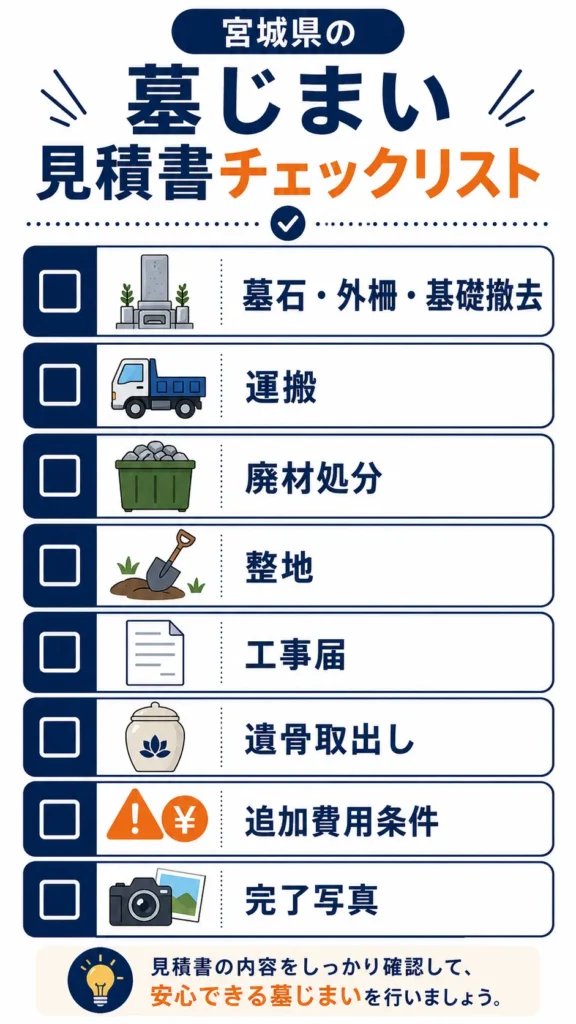 墓じまいの見積書チェックリスト。從容な8項目