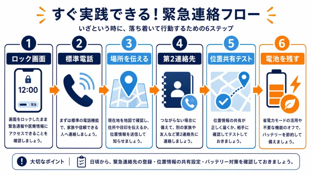 小学生のスマホ緊急連絡訓練の6段階