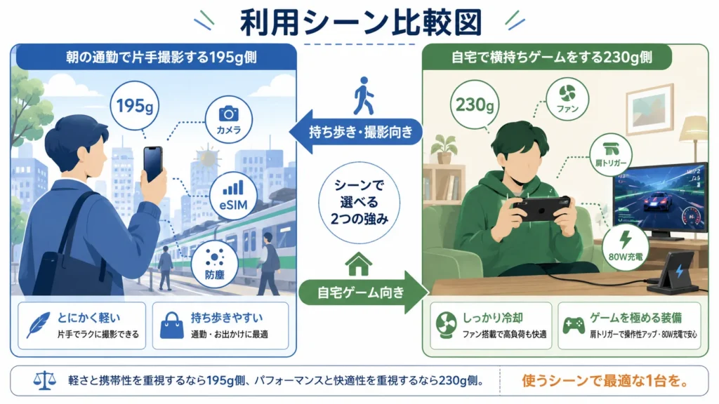 日常の撮影・携帯性を重視するR11と長時間ゲーム重視の11S Pro