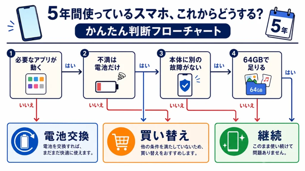 iPhone12とiPhone17。買い替え判断フローチャート