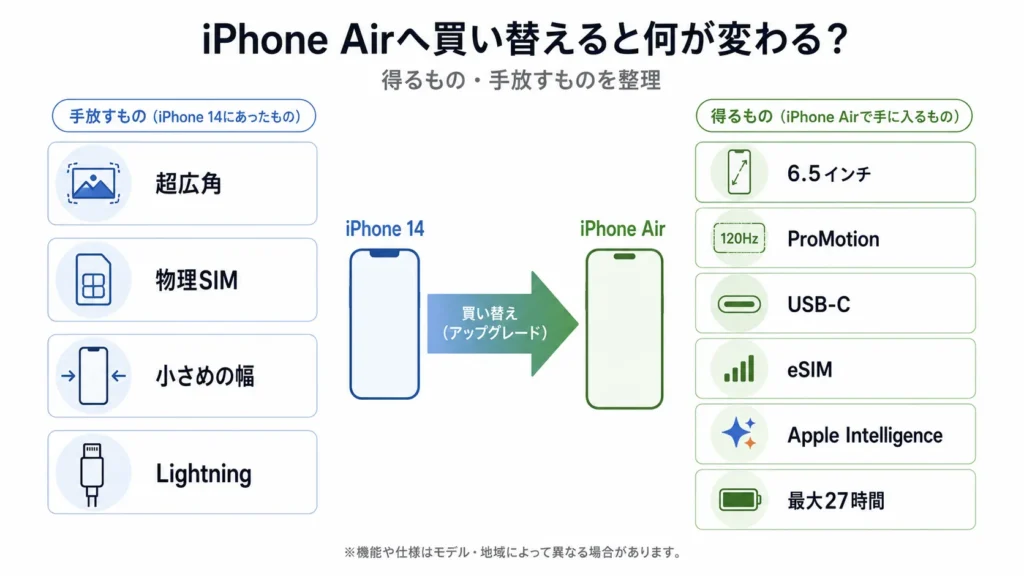  iPhone 14から薄型大画面機へ替えると得る機能と失う機能。
