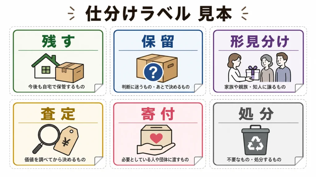 遺品整理で使う6種類の仕分けラベル