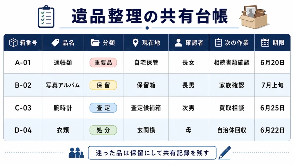 家族で共有する遺品整理台帳