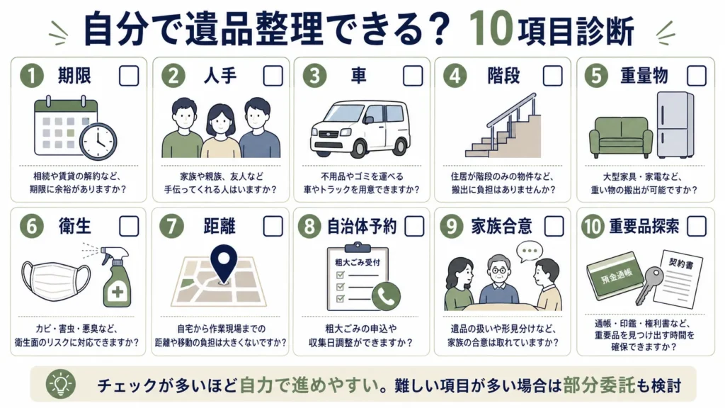 遺品整理を自分でできるか確認する10項目