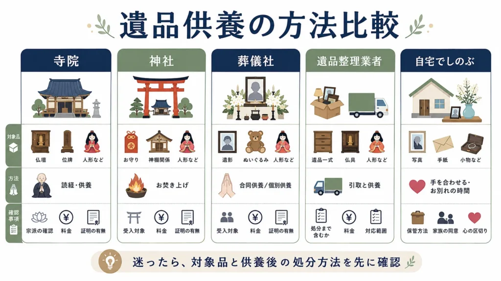 遺品供養の主な依頼先と方法