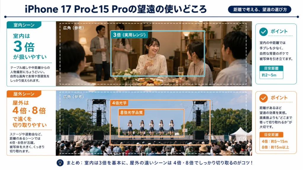 3倍・4倍・8倍光学品質が向く撮影距離の図