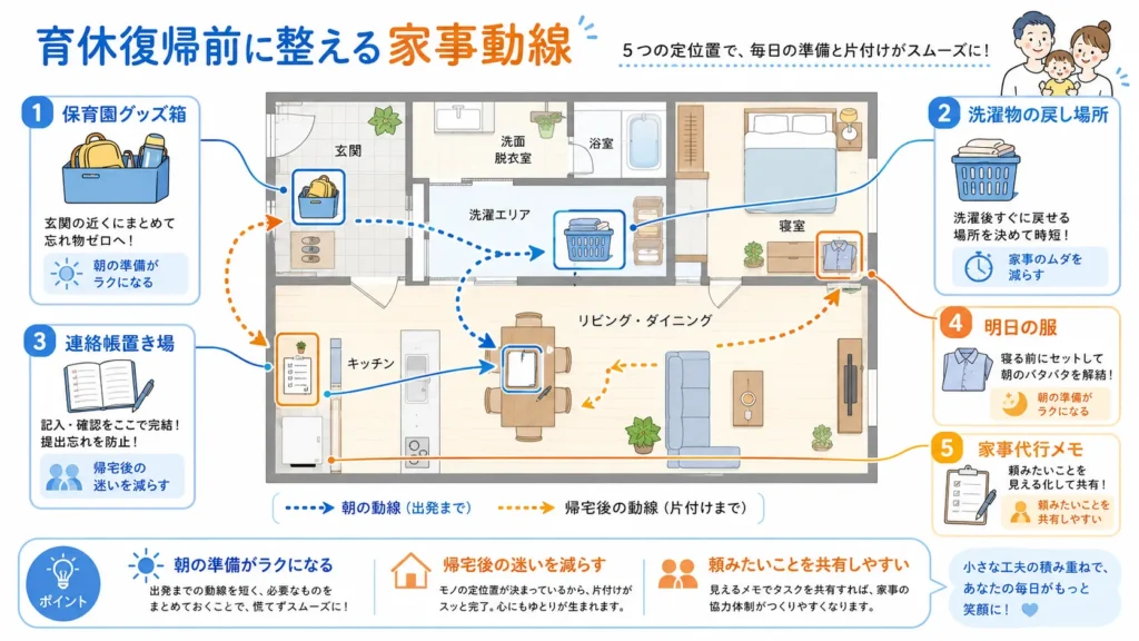 育休復帰前に整える家事動線の例