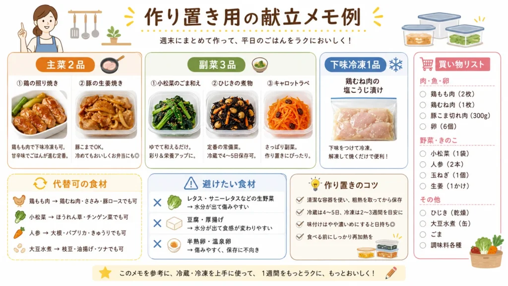 作り置き家事代行に渡す献立メモの例