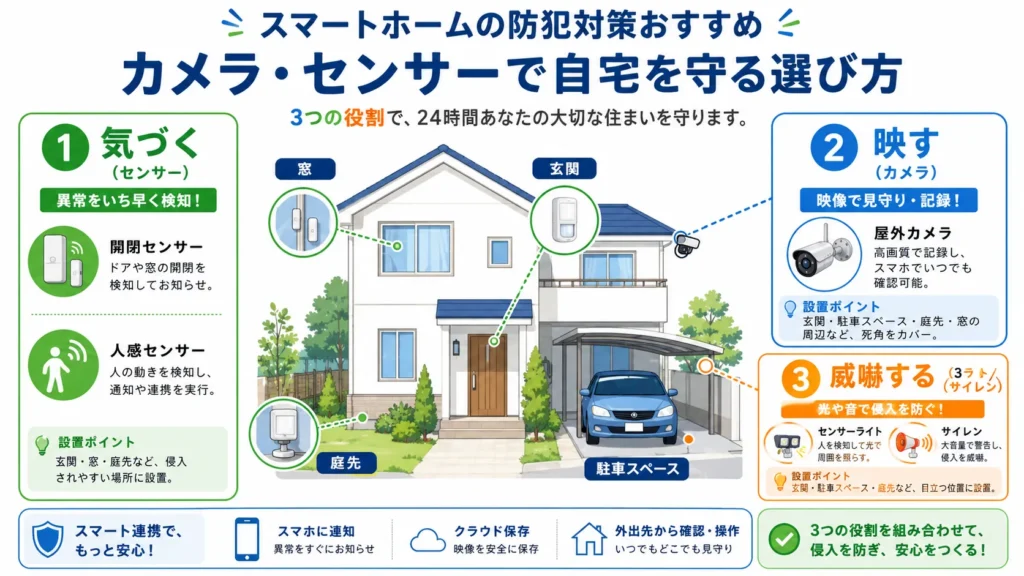 スマートホーム防犯の3つの役割の図