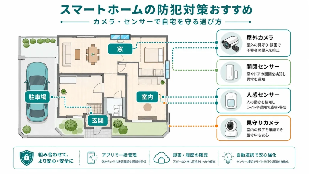 守りたい場所別の防犯機器マッピング