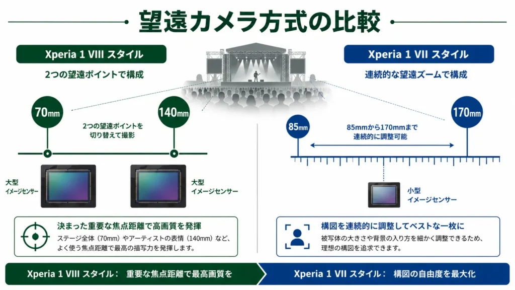 70・140mm相当方式と85〜170mm連続光学ズームの違い
