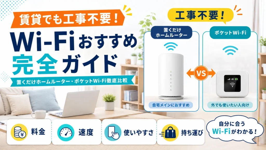 賃貸でも工事不要！Wi-Fiおすすめ完全ガイド｜置くだけホームルーター・ポケットWi-Fi徹底比較