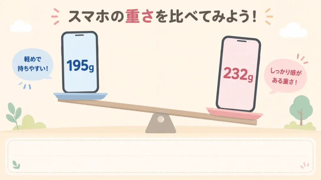 AQUOS R11（195g）とPixel 10 Pro XL（232g）の重さの違いを表した図