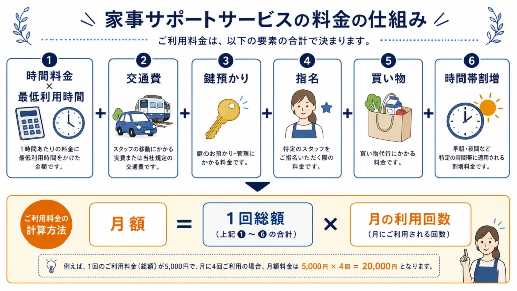 家事代行の1回と1か月の総額を計算する方法