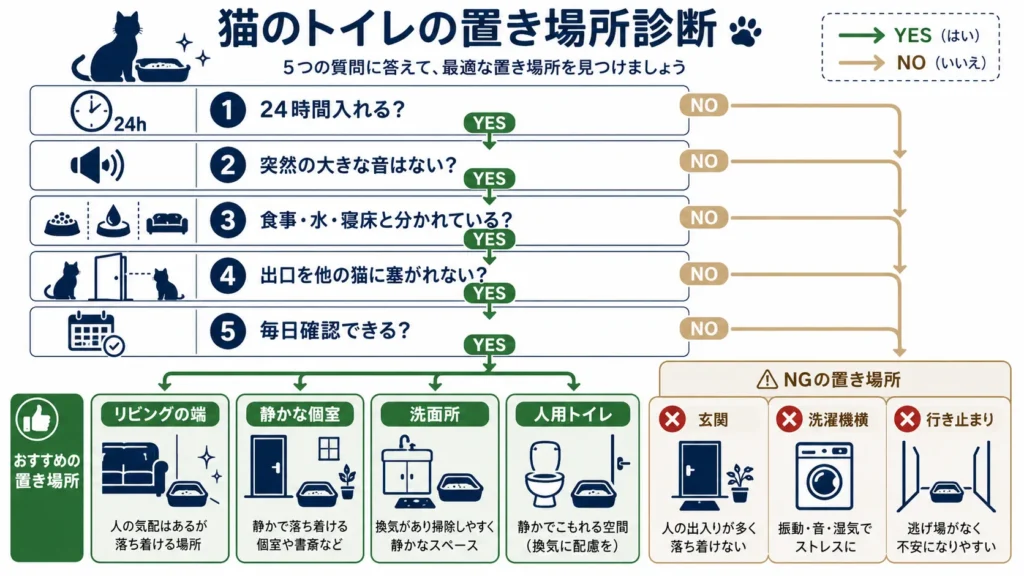 猫のトイレを置く場所の判断フローチャート