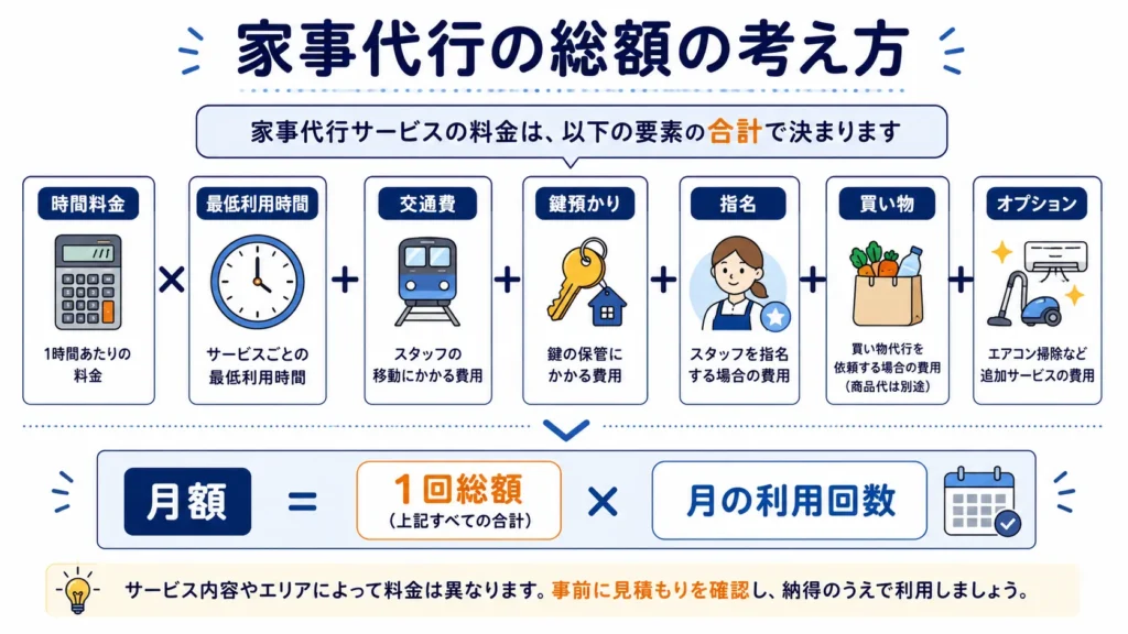 家事代行の1回と1か月の総額を計算する方法