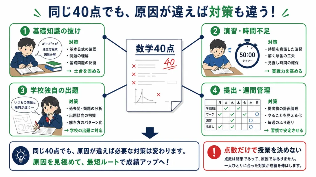 中高一貫校のテストが同じ40点でも異なる4つの原因。