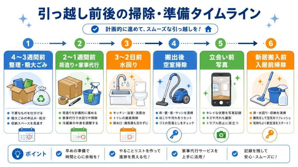引っ越し前4週間の荷造りと掃除のスケジュール