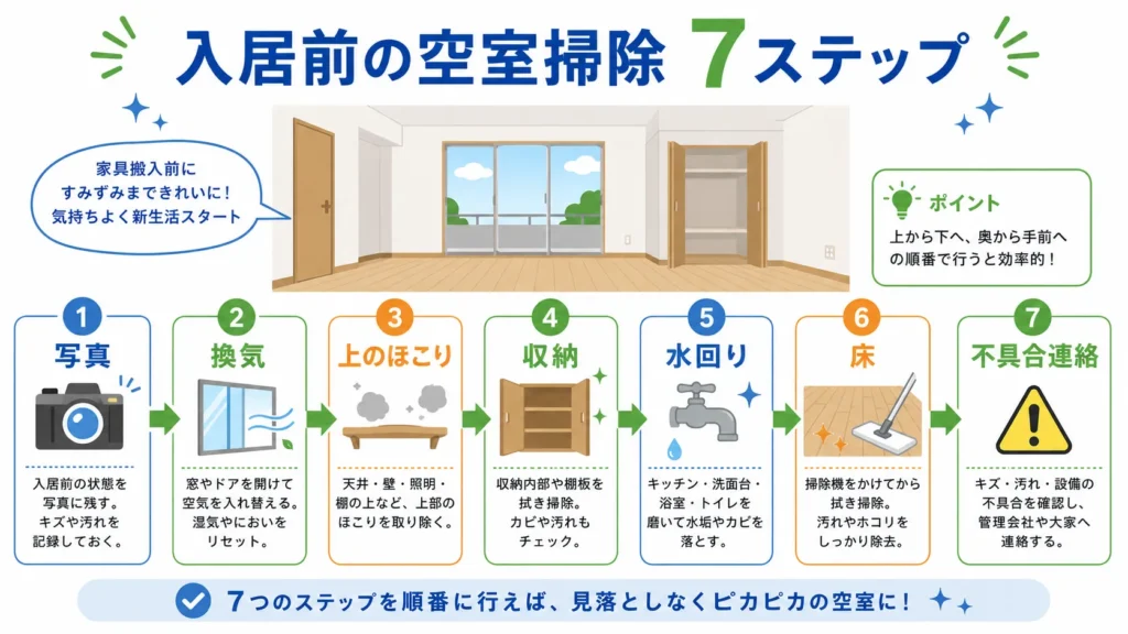 新居へ家具を入れる前に掃除と状態確認を行う順番