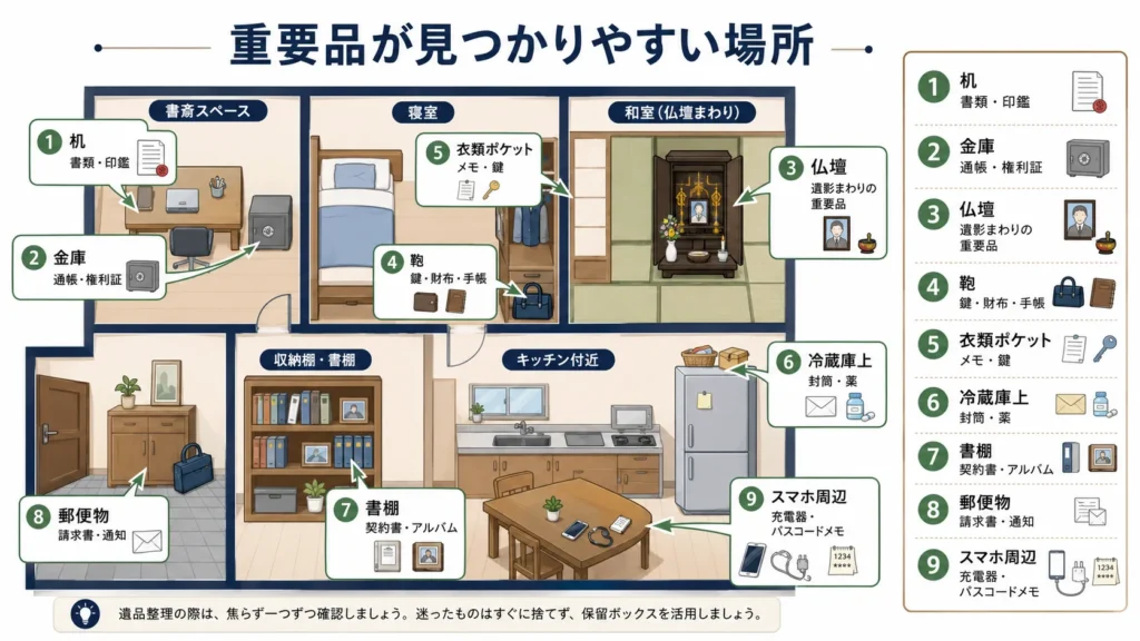 遺品整理で重要品を探す場所