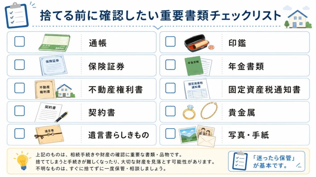 遺品整理で捨てる前に確認すべき重要書類と貴重品のチェックリスト