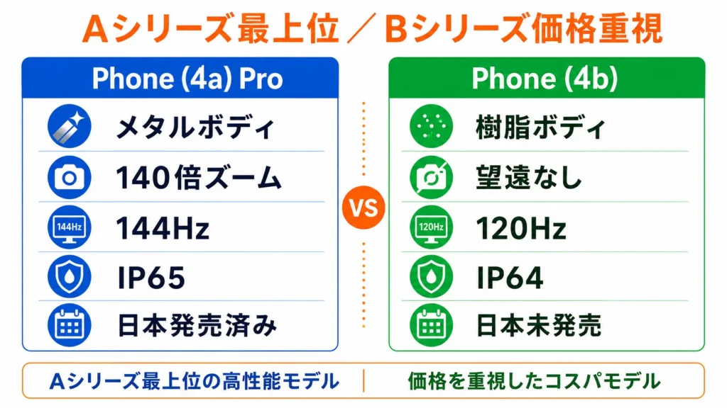 Nothing Phone 4a Proと4bの製品位置づけと主な違い