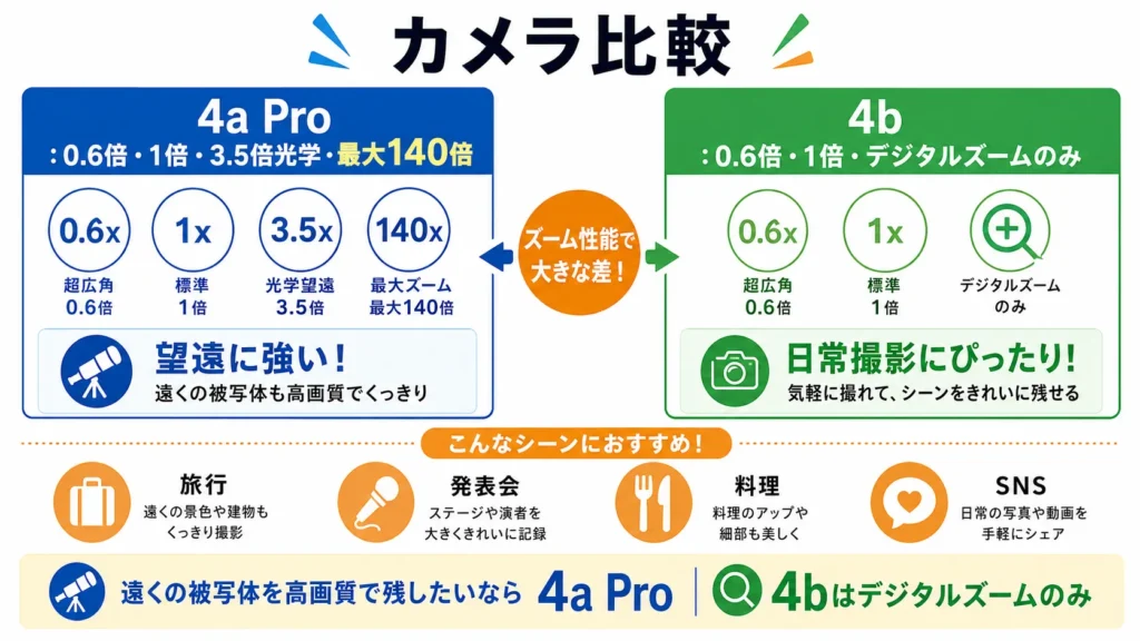 Nothing Phone 4a Proと4bのカメラ構成と向いている撮影用途