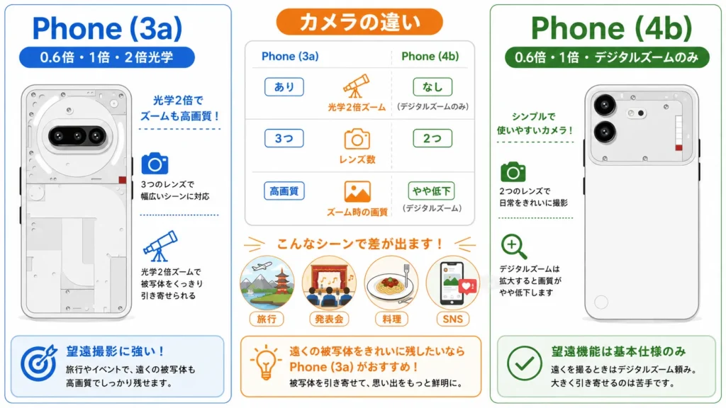 Nothing Phone 3aと4bのカメラ構成と向いている撮影用途