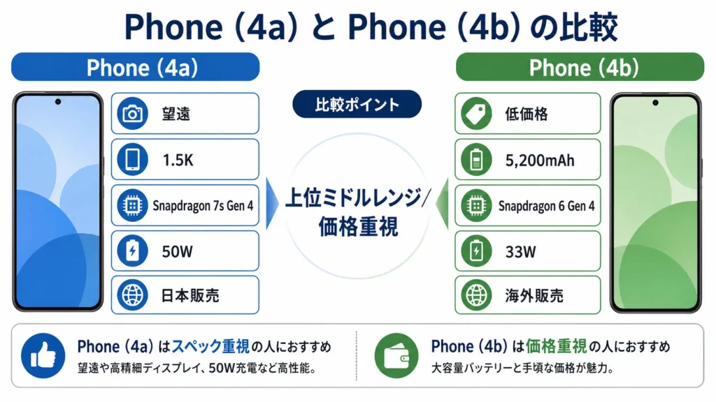 Nothing Phone 4aと4bの製品位置づけと主な違い