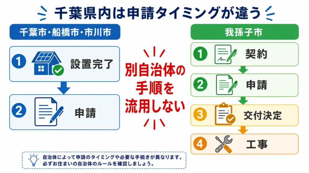 千葉県内の蓄電池補助金で工事前申請と設置後申請が異なる例
