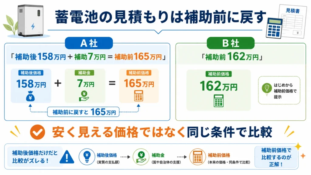 千葉県の蓄電池見積もりを補助前価格へ戻して比較する方法