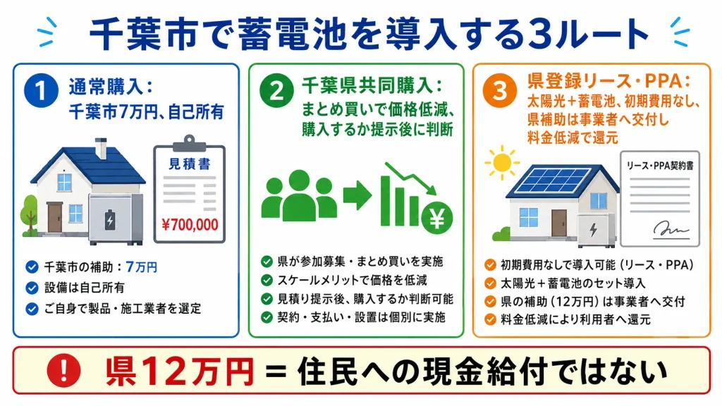 千葉市で蓄電池を通常購入・共同購入・リースPPAで導入する違い