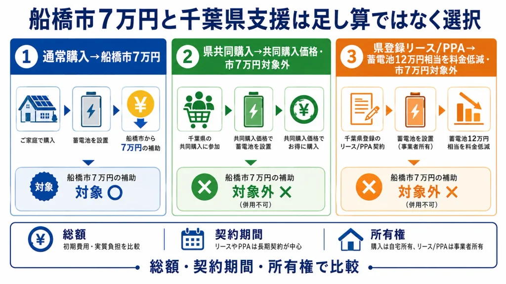 船橋市の蓄電池7万円と千葉県の共同購入・リースPPA支援の違い