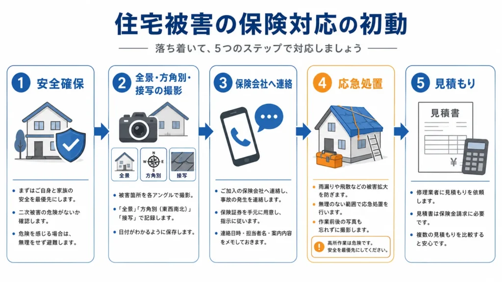 台風通過後に行う5つの行動フローチャート