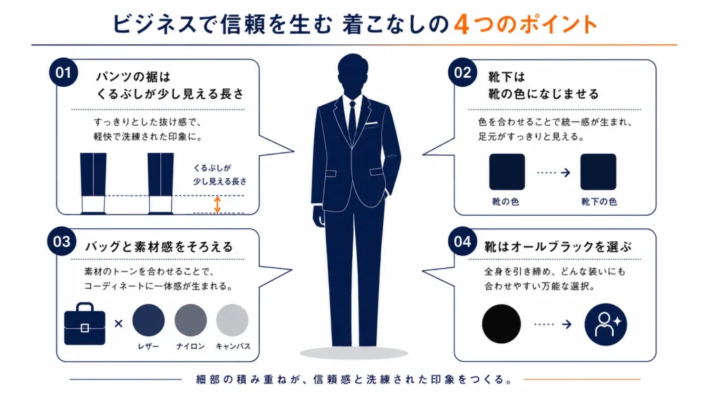 HOKAをビジネスシーンで履くときのコーディネートのポイント