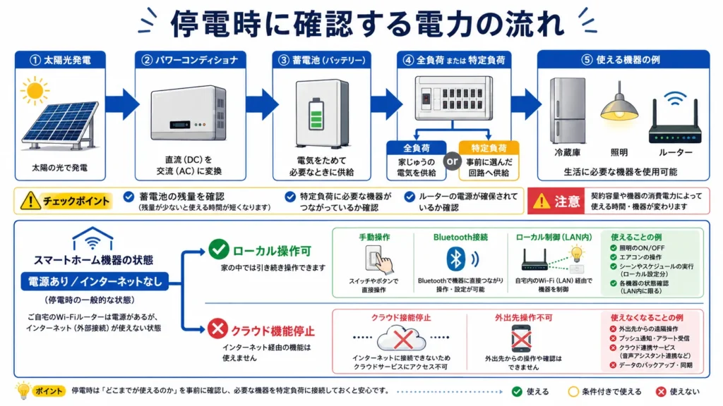 停電時のスマートハウスとスマートホームの動作確認図