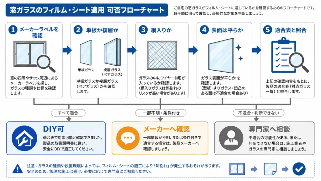 遮熱シートを貼る前のガラス確認と判断フロー