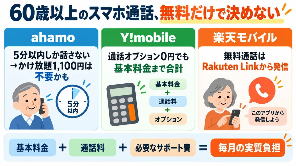 60歳以上がスマホの通話無料だけでプランを選ばないための3つの注意点