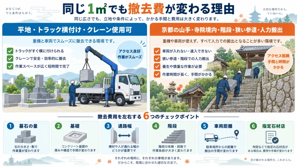 京都府の墓じまいで墓石撤去費が搬出条件によって変わる理由
