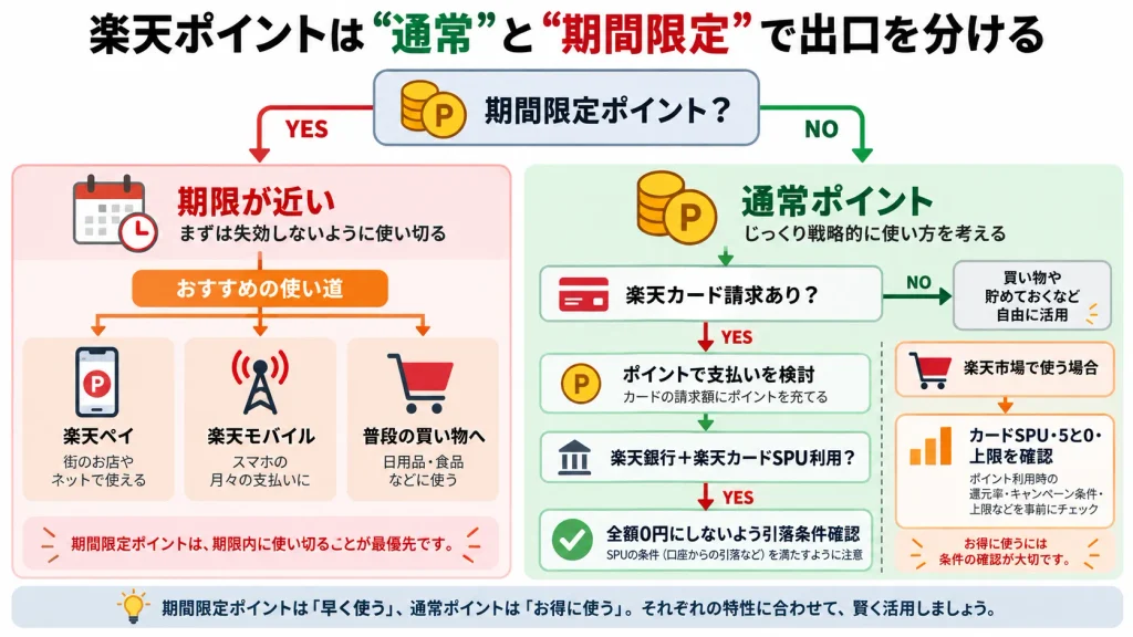 通常楽天ポイントと期間限定ポイントを損せず使い分ける判断フロー