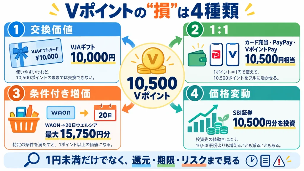 10,500Vポイントをカード充当、ギフトカード、WAON POINT、投資に使った場合の違い