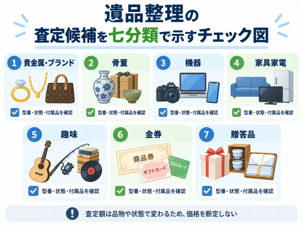 遺品整理で買取候補を探すときの品目別チェック図