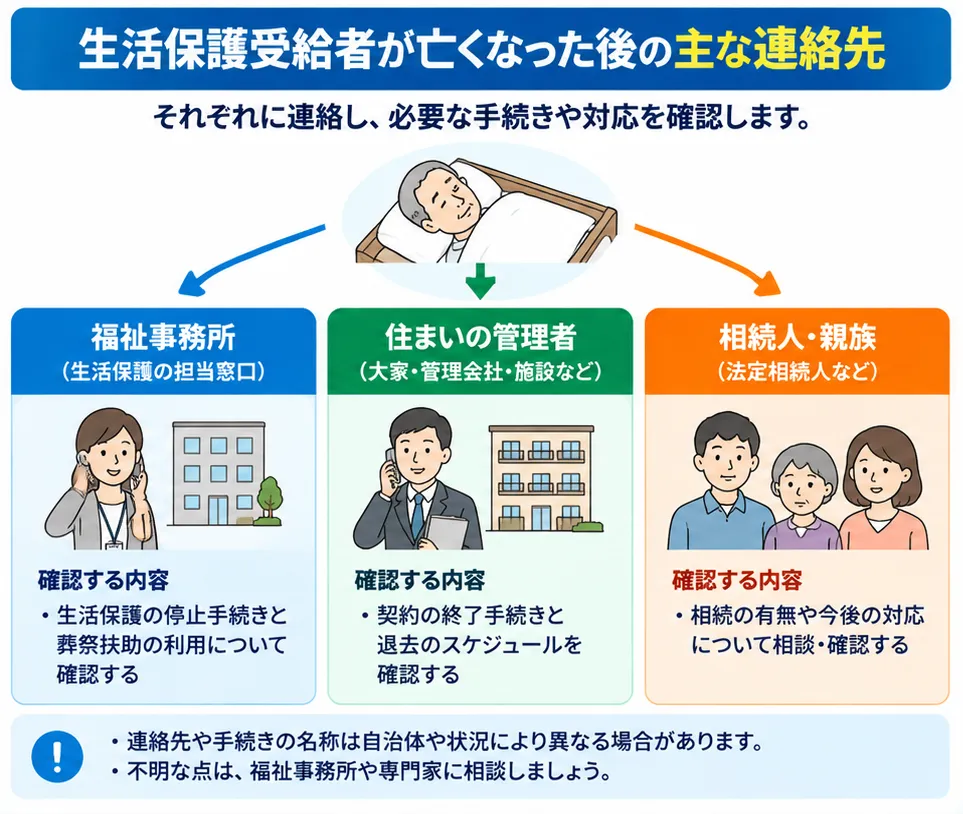 生活保護受給者が亡くなった後の主な連絡先